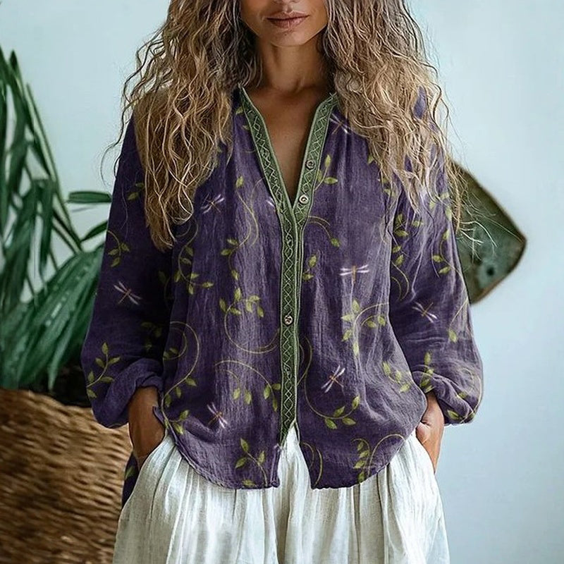 Ambre™ | Vintage shirt with leaf print