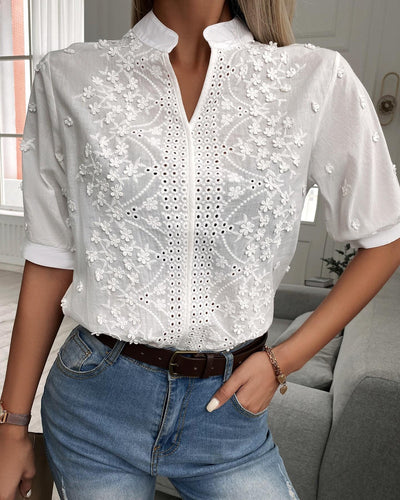 Hannah™ | Embroidered front button blouse