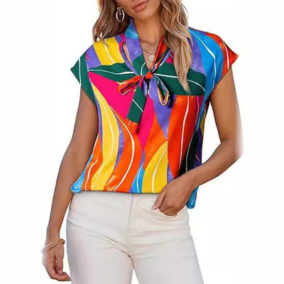 Nora™ I Abstract Print Blouse with Neck Tie
