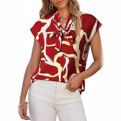 Nora™ I Abstract Print Blouse with Neck Tie