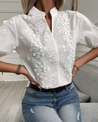 Hannah™ | Embroidered front button blouse