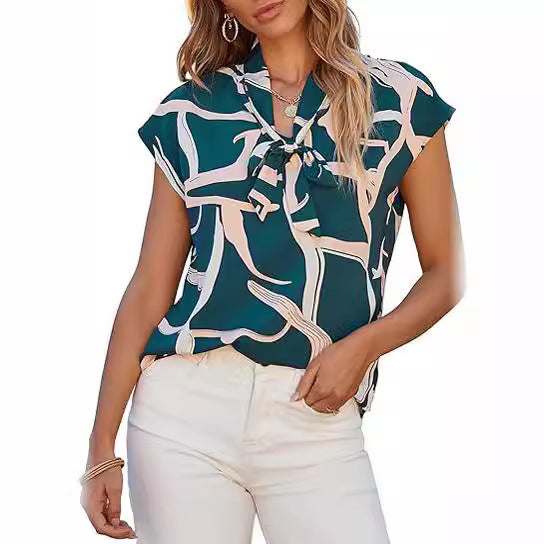 Nora™ I Abstract Print Blouse with Neck Tie
