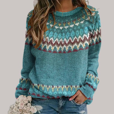 Lucia™ – Comfortable Sweater with Retro Wave Print