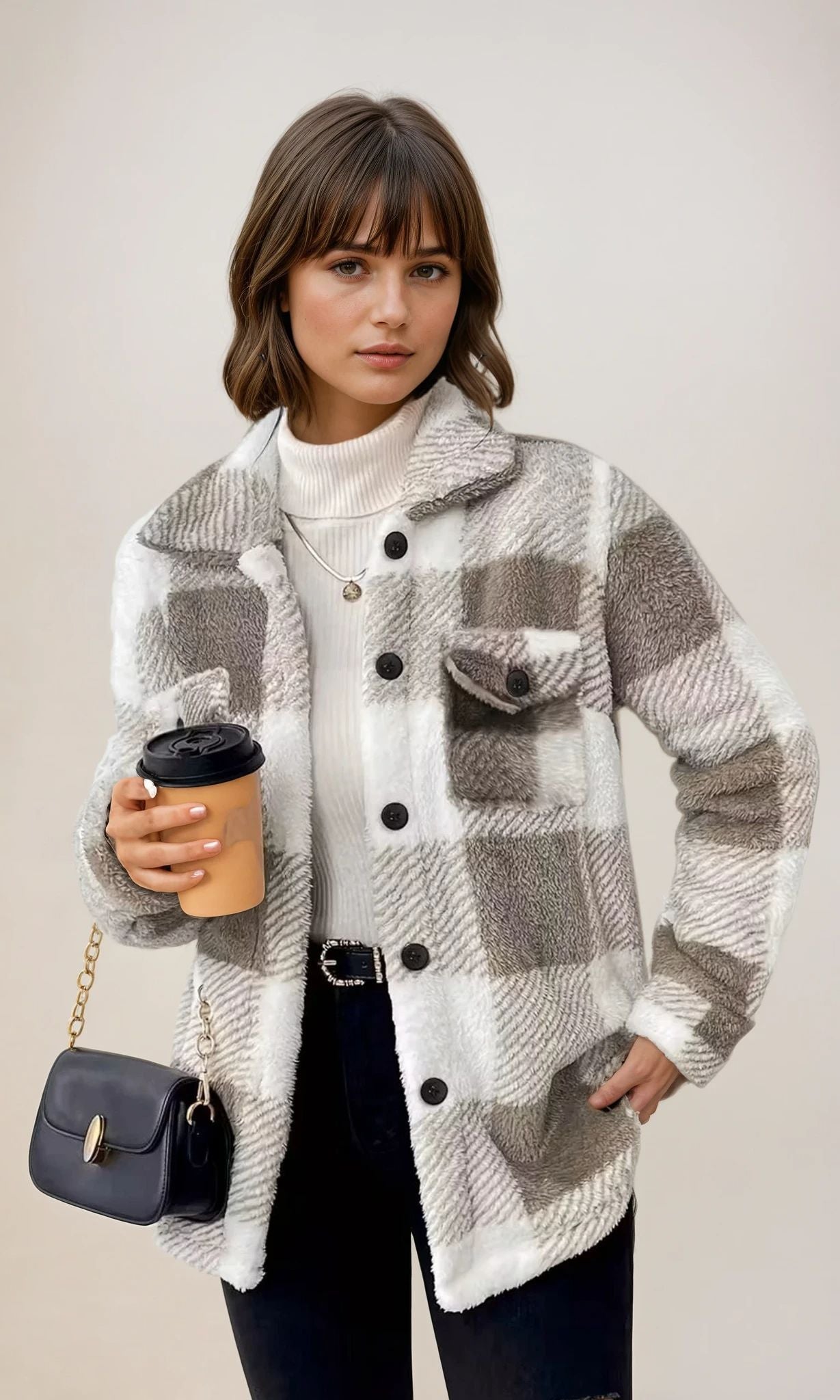 Hannah™ I Cozy Check Sherpa Jacket
