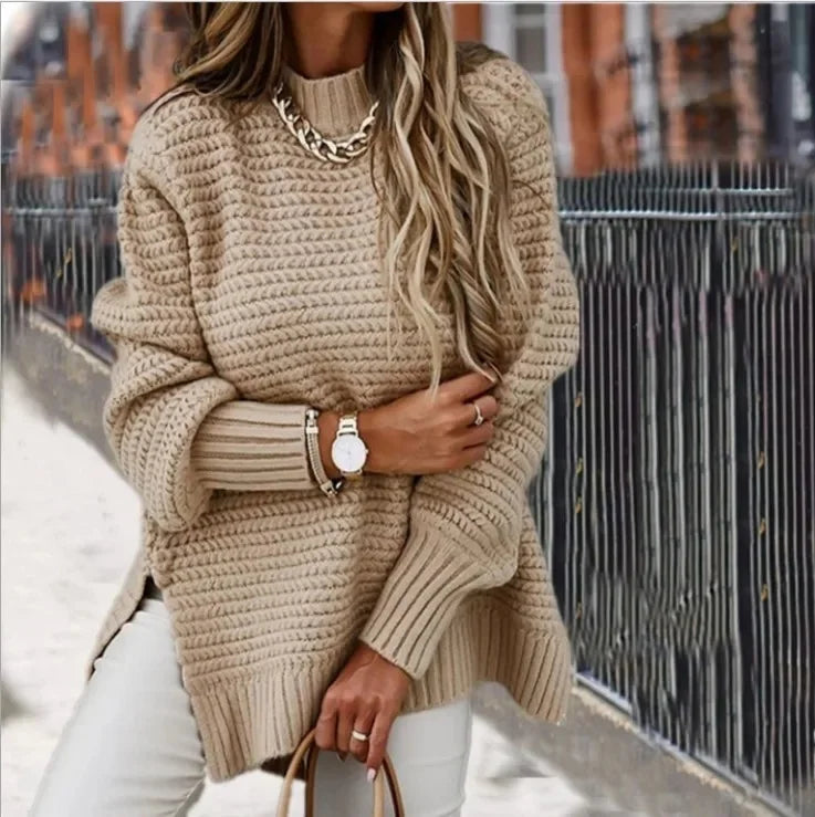 Loose Long Sleeve Knitted Sweater Women's Crew Neck Pullover Spring Autumn New Style Comfortable Polyester Fiber Top