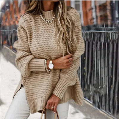 Loose Long Sleeve Knitted Sweater Women's Crew Neck Pullover Spring Autumn New Style Comfortable Polyester Fiber Top
