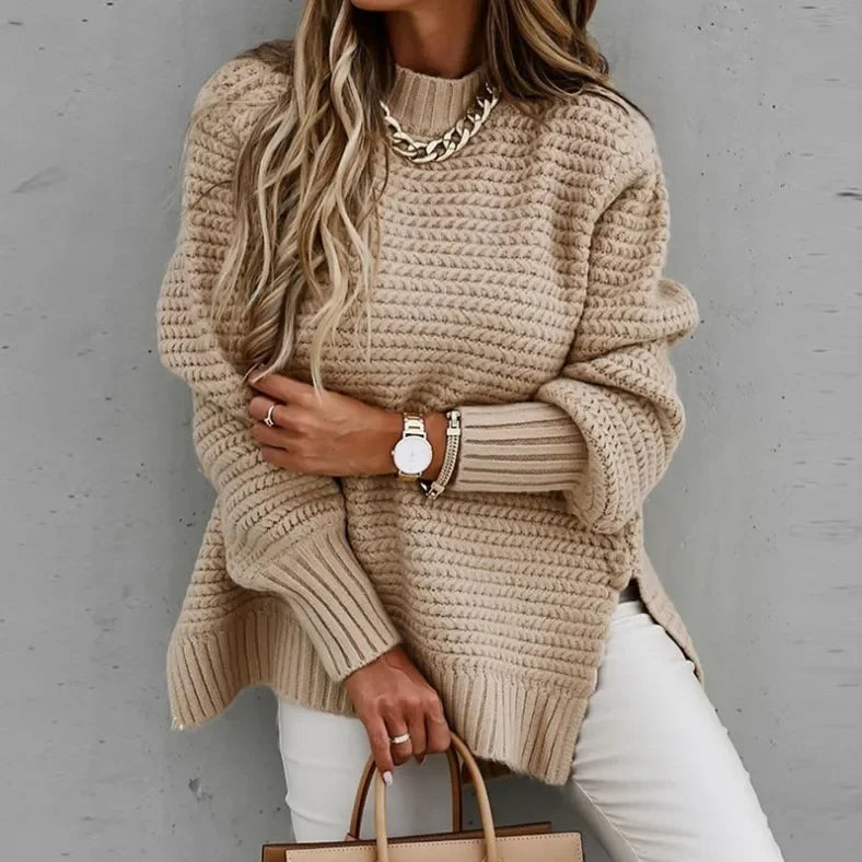 Loose Long Sleeve Knitted Sweater Women's Crew Neck Pullover Spring Autumn New Style Comfortable Polyester Fiber Top