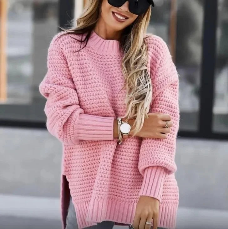 Loose Long Sleeve Knitted Sweater Women's Crew Neck Pullover Spring Autumn New Style Comfortable Polyester Fiber Top