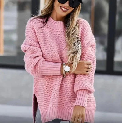 Loose Long Sleeve Knitted Sweater Women's Crew Neck Pullover Spring Autumn New Style Comfortable Polyester Fiber Top