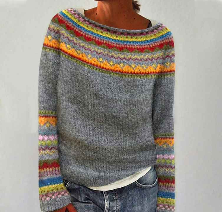 Lucia™ – Comfortable Sweater with Retro Wave Print