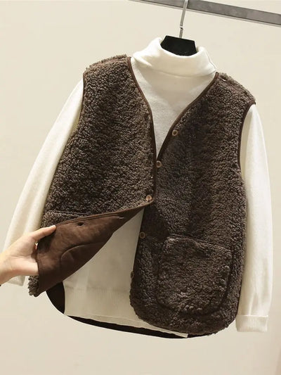 Korean New Vests 2025 Spring Autumn Vest Women Waistcoat Winter Warm Thick Fleece Vests Women Sleeveless Jacket Ladies Waistcoat