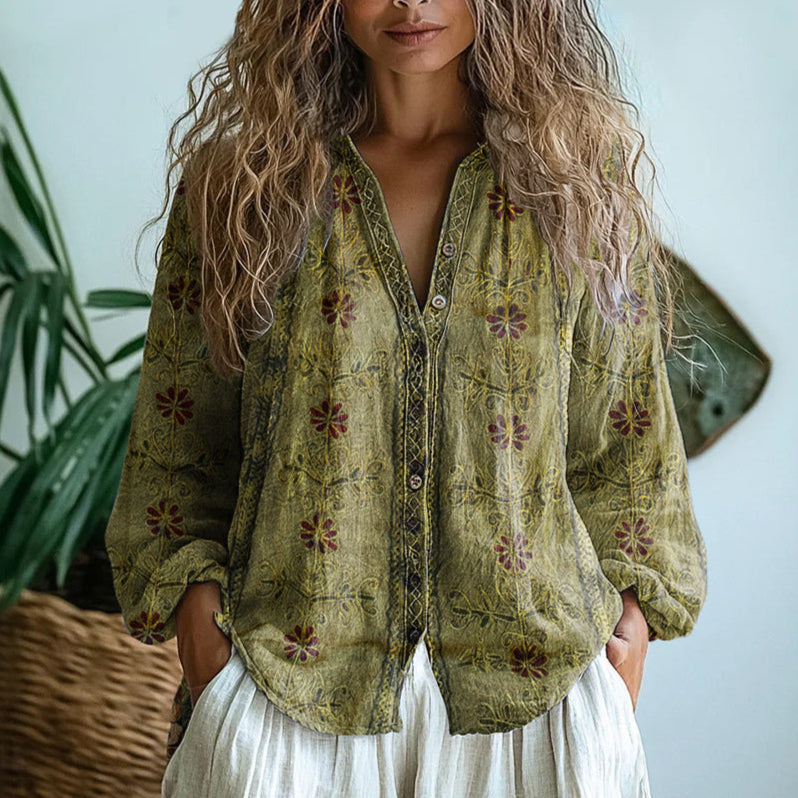 Ambre™ | Vintage shirt with leaf print