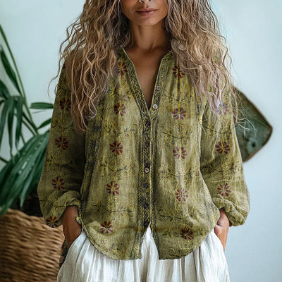 Ambre™ | Vintage shirt with leaf print