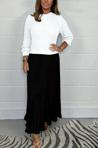 Claudia™ I Elegant maxi dress with knitted bodice and pleated skirt