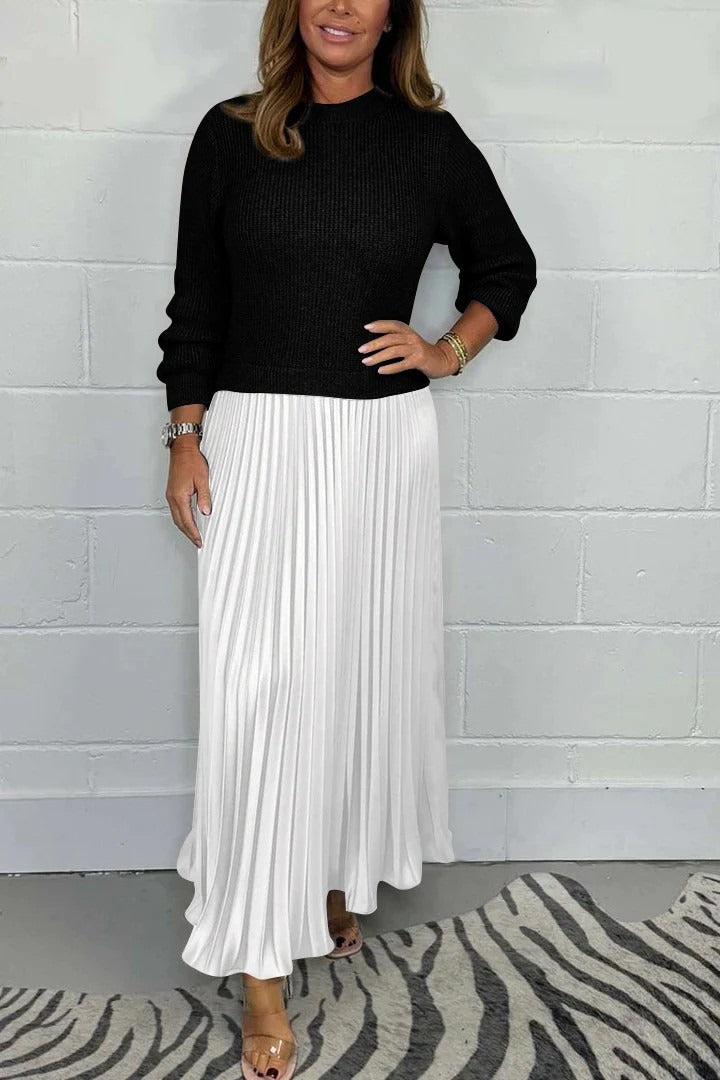 Claudia™ I Elegant maxi dress with knitted bodice and pleated skirt