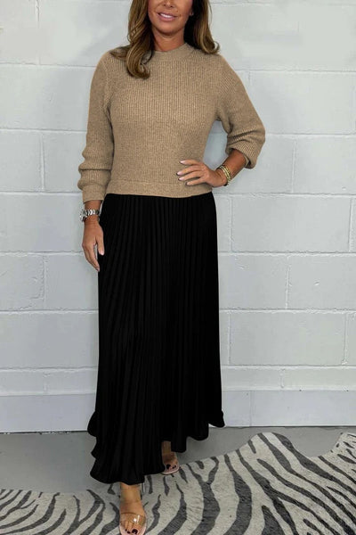 Claudia™ I Elegant maxi dress with knitted bodice and pleated skirt