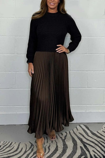 Claudia™ I Elegant maxi dress with knitted bodice and pleated skirt