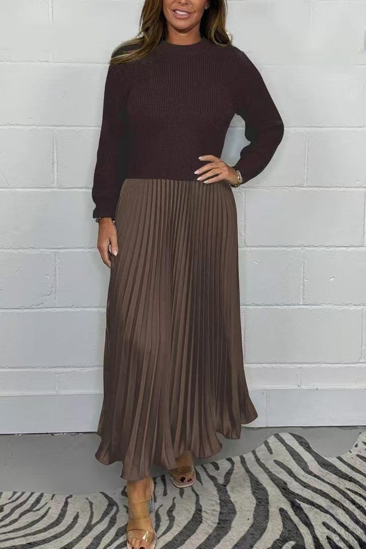 Claudia™ I Elegant maxi dress with knitted bodice and pleated skirt
