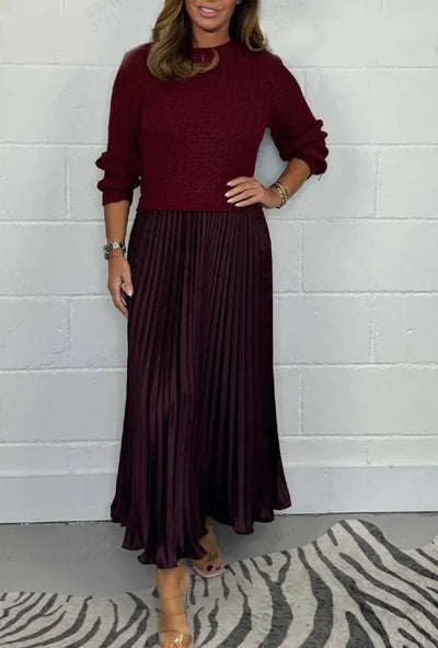 Claudia™ I Elegant maxi dress with knitted bodice and pleated skirt