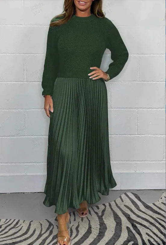 Claudia™ I Elegant maxi dress with knitted bodice and pleated skirt