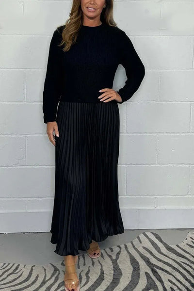 Claudia™ I Elegant maxi dress with knitted bodice and pleated skirt